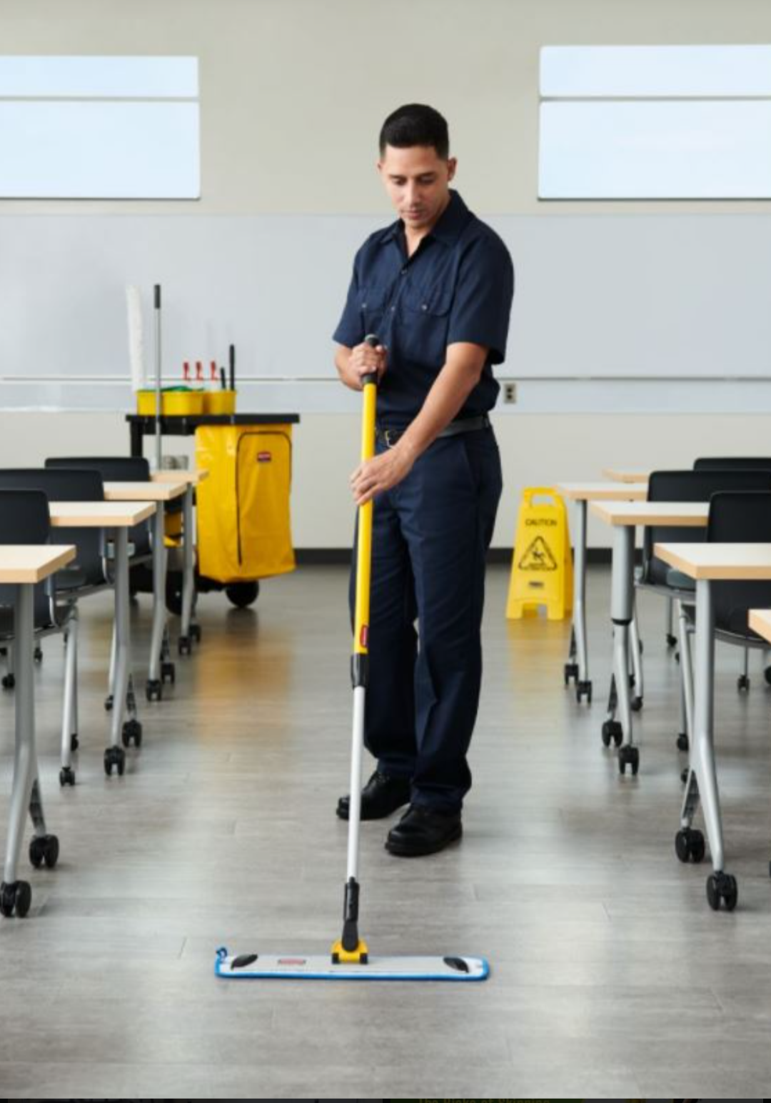 Clean school hallway and classroom